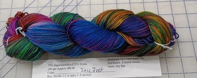 100 gm Skein Hand Dyed Painted Sock Fingering Yarn NWT Fall Fest