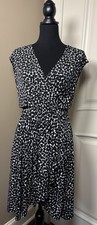 BCBGMAXAZRIA Black & White Geo Print Faux-Wrap Asymmetrical Midi Dress Size S
