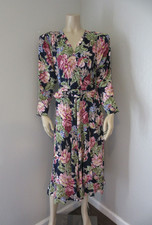 Carol Anderson Black Vibrant Floral Pattern 12 Cottagecore V-Neck Belted Dress