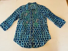 ANTICA SARTORIA GIACOMO CINQUE Embroidered CORAL REEF Pom Pom Trim Shirt Tunic S