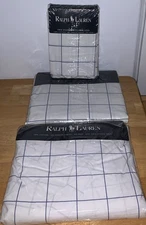 Vtg Ralph Lauren Latham Blue Plaid Twin Sheet Set~1 Flat & Fitted/2 Pillowcases
