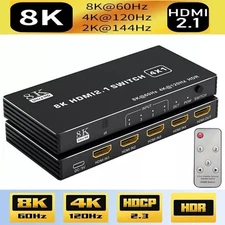 4 Port 8K HDMI 2.1 Switch 4 in 1 out 4K 120Hz HDR HDMI 2.1 Switcher 4X1 HDCP 2.3