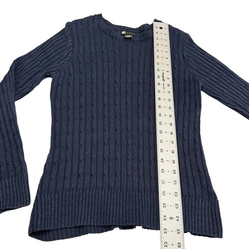 Carole Little Sweater Women XL Navy Blue 100% Linen Cable Knit Long Sleeve - Picture 10 of 11