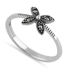 925 Sterling Silver Dainty Flower Marcasite Ring