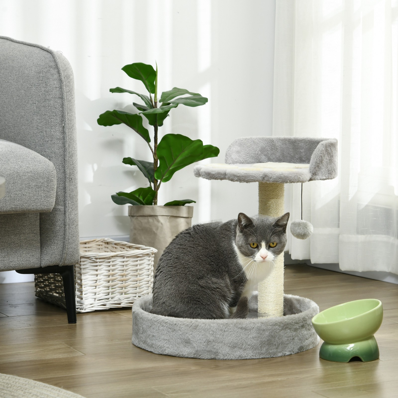 Tiragraffi Per Gatti Con Lettini, Corda In Juta E Peluche, 41x41x44 Cm, Grigio C foto 2