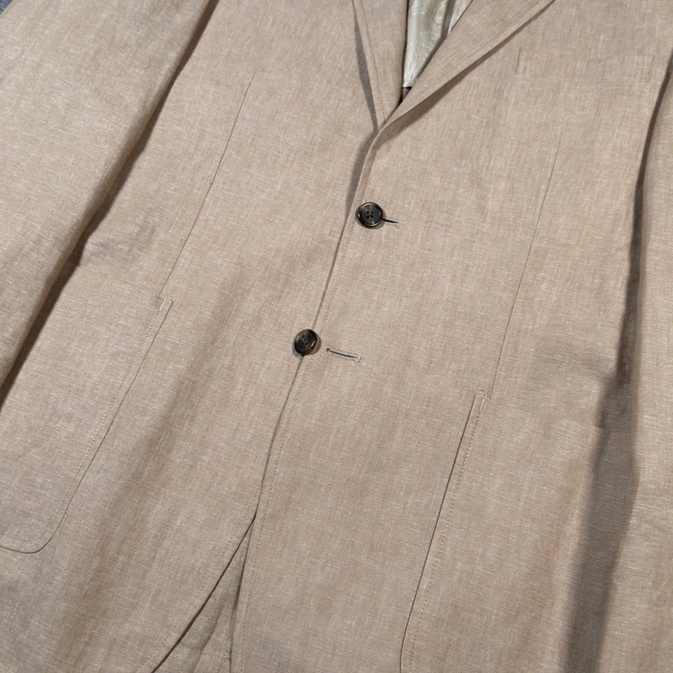 Alan Flusser Blazer 亚麻混纺双扣西装外套运动外套米色男式中号 — 第 3/4 张图片