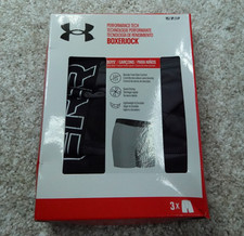 Under Armour Underwear Boys Small Youth Black Gray Boxer Briefs 3 Pairs
