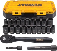 DEWALT Impact Socket Set w/ Ratchet, Metric/SAE, 1/2" Drive, 23-Piece