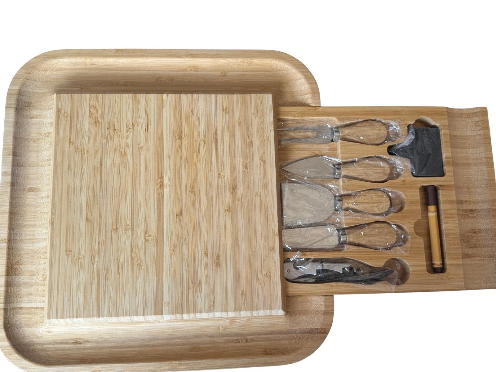 Bambusi Collection Bamboo Charcuterie Board with Cutlery Set And Dip Board NWOT