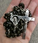 BEAUTIFUL DK Brown 30" Acrylic Italiàn Rosary With Oblong Beads And Silvertone. — photo 5