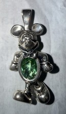 Vintage Sterling Silver Disney Mickey Mouse Green Nov Birthstone Charm Pendant
