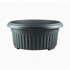 Image of Stewart Garden Premium Plastic Corinthian Low Round Planter, Black - 45cm