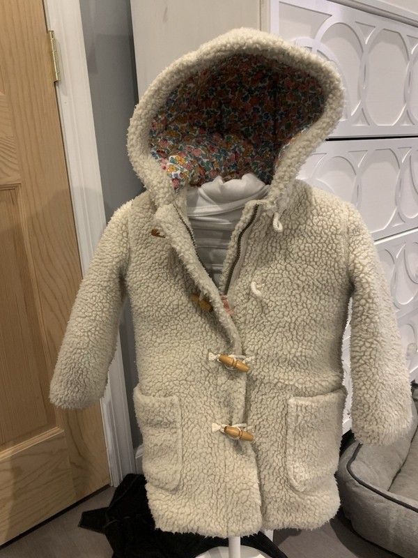 Mini Boden Girls Sherpa Beige Hooded Coat Size 4/5