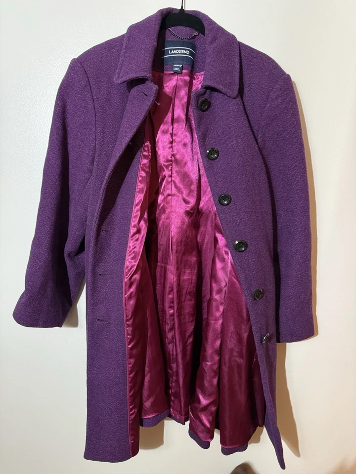Lands’ End Women's Purple Pink Wool Blend Lined City Pea Coat Jacket Size 16W/P  - Image 3 of 4