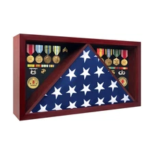Large Military Shadow Box - Solid Wood Flag Case for 5' x 9.5' American Veter...