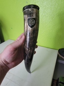 Medieval Viking Hand Carved Fenrir Warrior Drinking Horn Beer Ceremonial Norse