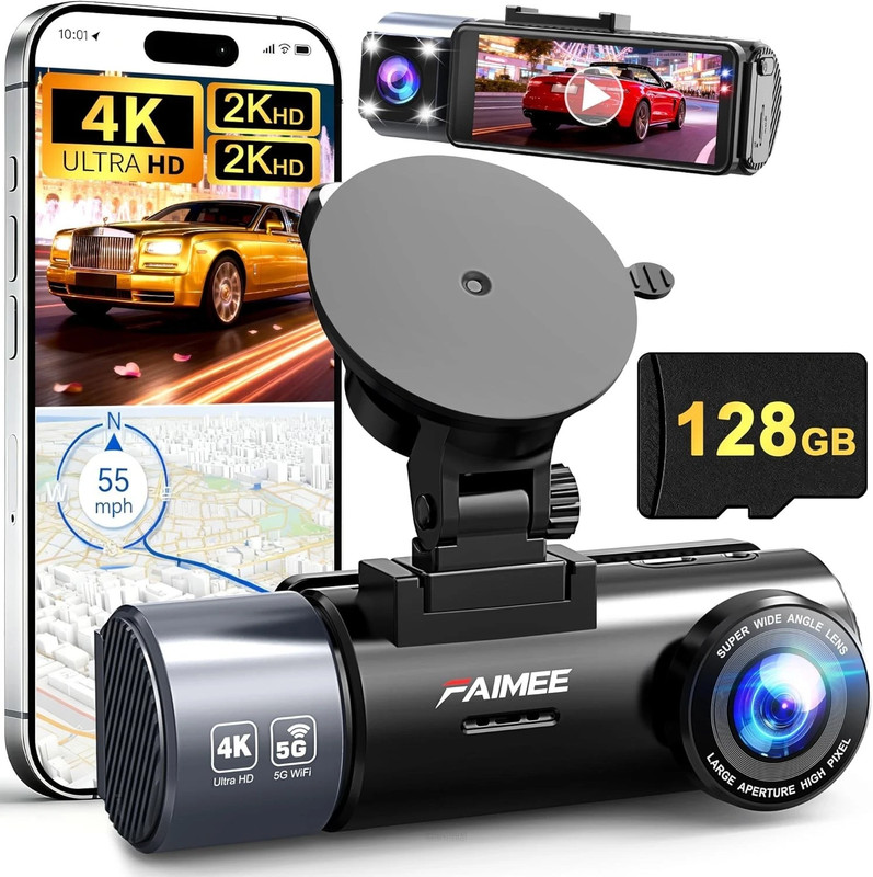 4K/2K/2K Triple Channel Dash Cam Front/Rear, Dual WiFi (5.8G/2.4G)Night Vision