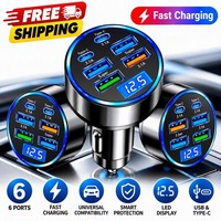 Fast Car Charger Adapter 4USB 2 Type C Lighter Socket Adapter For Iphone Samsung