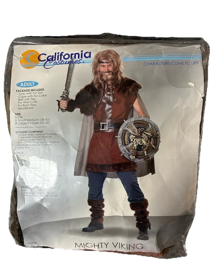 Viking Warrior 服装毛皮装饰 Cape L / XL 42-46 成人男式红头胡子 + 假发 — 第 2/4 张图片