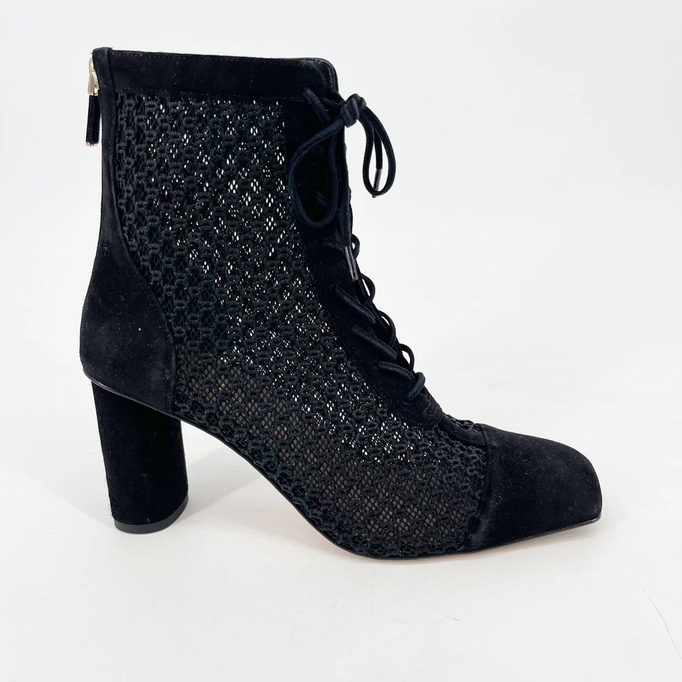 Dior Black Suede Crochet Mesh Naughtily-D Lace Up Heeled Ankle Boot size EU 38 - Image 2 of 4