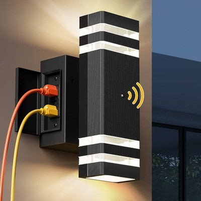 Outdoor Porch Lights with Outlet, Dusk to Dawn Porch Light Wall Light Fixture...