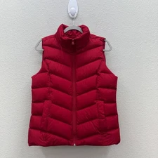 Lands End Red Down Feather Puffer Full Zip Winter Vest Womens size Medium 10-12