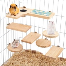 Set of 9 Wooden Hamster Cage Platform Chinchilla Ledges and L Shaped natural