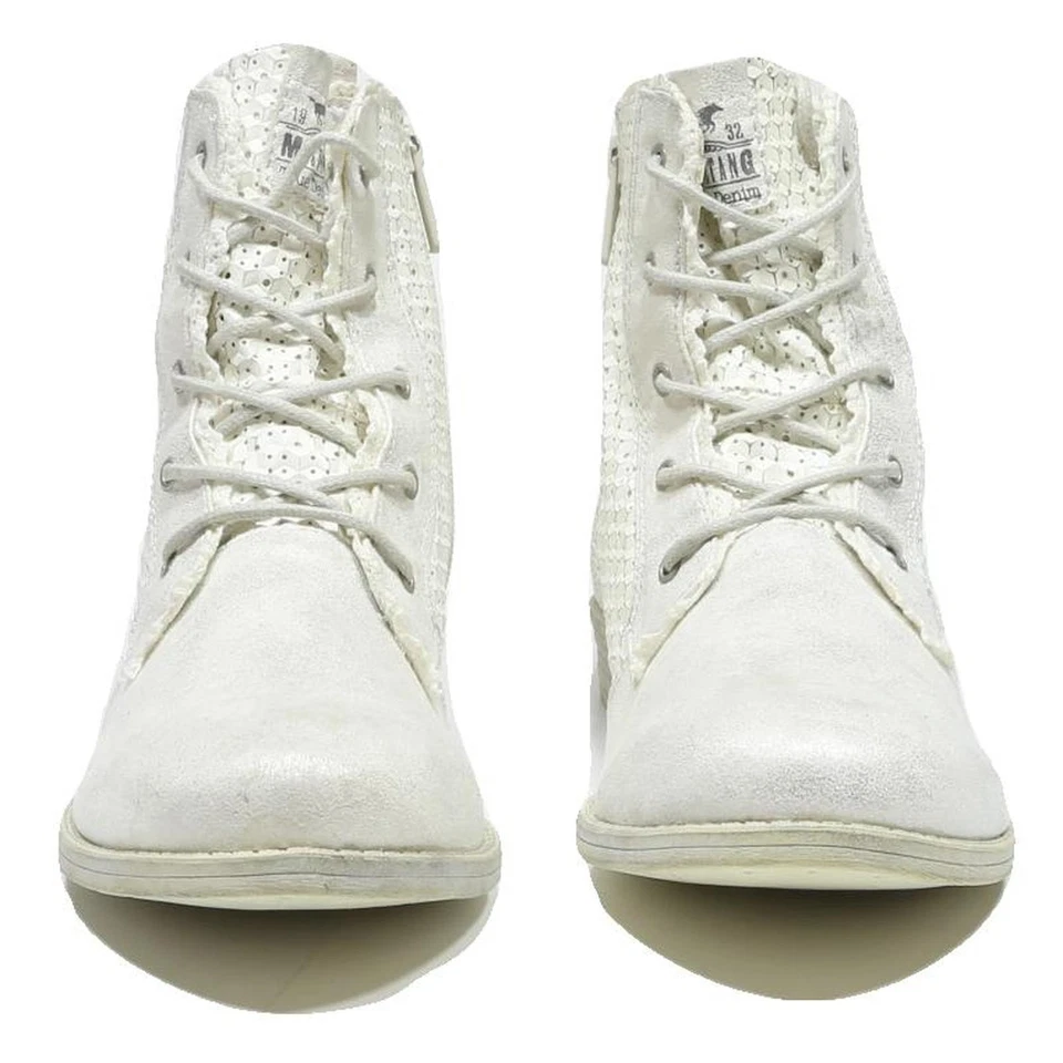 MUSTANG Womens Lace-Up Ankle Boots White Leather UK 8 Stylish Comfortable - Image 4 of 4