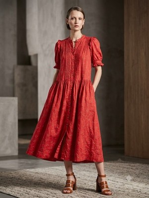 Free People Dainty Floral Ethereal Cottage Bella Mae Midi Dress Red READ