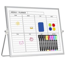 Magnetic Dry Erase White Board with Stand, 12'' x 16'' Desktop Weekly Schedul...