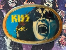 KISS GENE SIMMONS VINTAGE 1977 PACIFICA BLUE MYLAR BELT BUCKLE w/AUCOIN DECAL