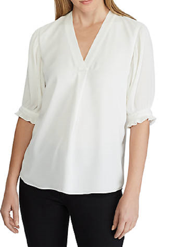 NEW LAUREN RALPH LAUREN WHITE PLEATED CAREER SHIRT BLOUSE SIZE L SIZE XL