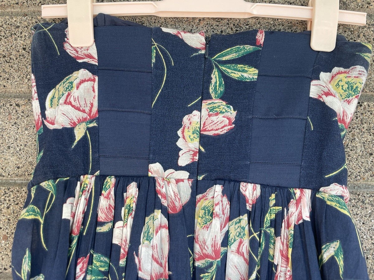 Blue Floral Strapless Party Dress Maxi Formal French Connection Pink Flowers  2 | eBay