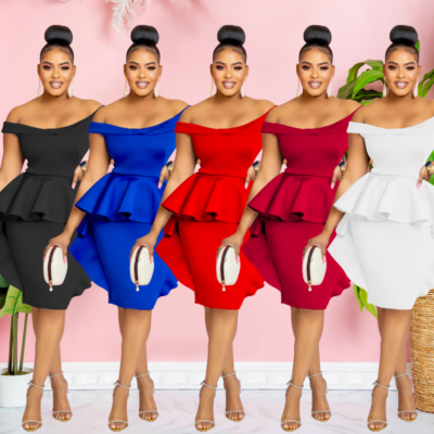 Stylish Womens Solid Color Sleeveless Ruffled Bodycon Birthday Party Dress S-XXL Stylish Womens Solid Color Sleeveless Ruffled Bodycon Birthday Party Dress S-XXL