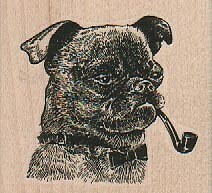Dog With Pipe 2 1/4 x 2" Rubber Stamp, Dog Stamp, Dog Lover, Dogs