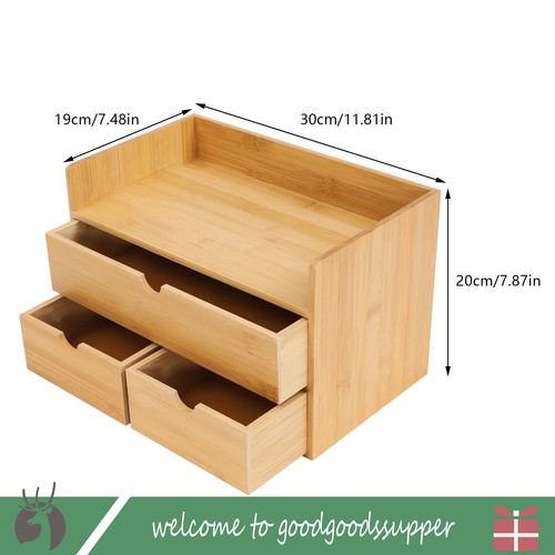 Bambus Schreibtisch Organizer mit 3 Schubladen Tischplatte Kosmetik Aufbewahrung einfaches Design NEU - Bild 9 von 9
