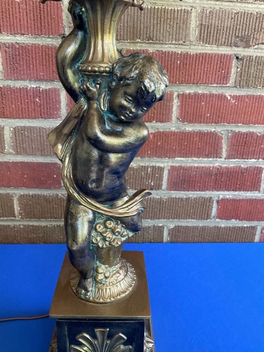 Vintage Neoclassical Style Cherub Putti Angel Table Candelabra Lamp - Picture 4 of 11