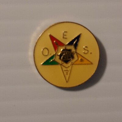 O.E.S. ORDER OF EASTERN STAR Vintage enamel metal hat tac pin lapel tack 