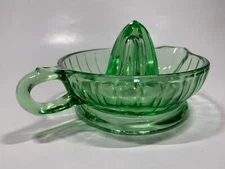 Anchor Hocking Green Uranium Vaseline Glass Reamer Juicer Jeannette 8.5" 1930s