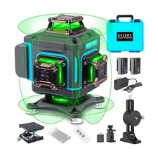 KEZERS Laser Level 360 Self Leveling,4 x 360 Laser Level with Screen Green La...