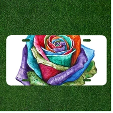 Custom Personalized License Plate Auto Tag With Colorful Flower Design