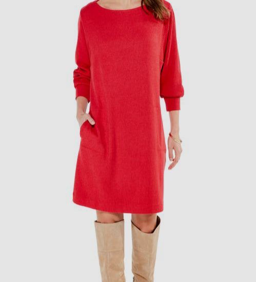 $168 NIC+ZOE Women's Red Ribbed Long-Sleeve Sweater Dress Petite Size PM