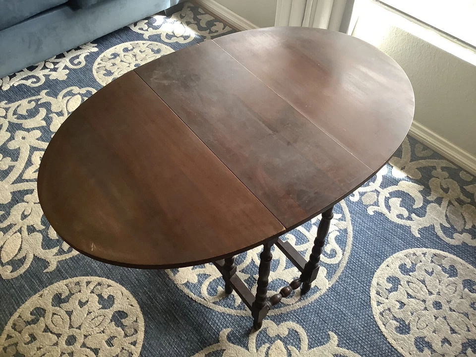 Mesa auxiliar Imperial Drop Leaf Gate madera caoba vintage 26,5-27” X40”x 26 Foto 2 de 4