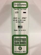 NEW Evergreen Scale Models #109 Strip Styrene .010 x .250 x 14 in 10 Pk