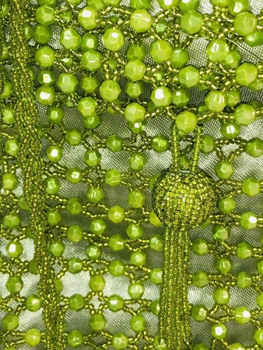 GREEN Peridot Iridescent Lined W/Zipper BEADED PURSE BAG ANTIQUE VINTAGE - Picture 2 of 12