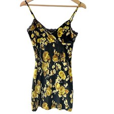 Urban Outfitters Blue Yellow Floral Bernadette Stretchy Velvet Mini Dress Size S