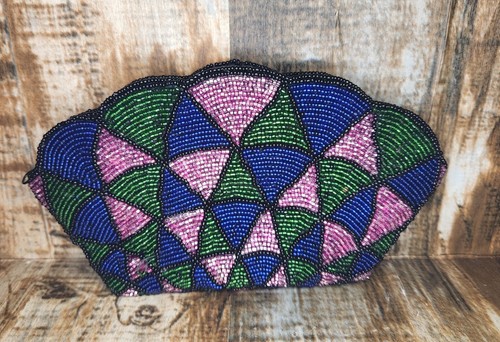 Vintage Neiman Marcus Art Deco Beaded Purse Clutch Bag Geometric Evening Party