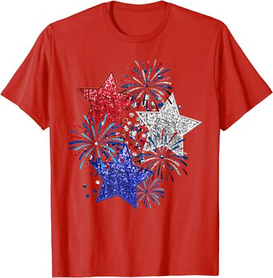 4th Of July Fireworks Stars Funny Cute Printed Design Unisex T-Shirt