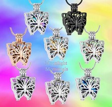 New Butterfly Elegant Locket Cremation Urn Keepsake Ashes Memorial Necklace