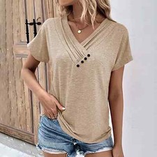 Fashion Women T Shirt Solid Color V Neck Short Sleeve Basic Tops Tee Streetwear